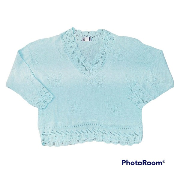 Vintage Adele Knitwear Crochet Grandma Sweater V-Neck 1980's Butterfly Print XL? - Picture 1 of 12